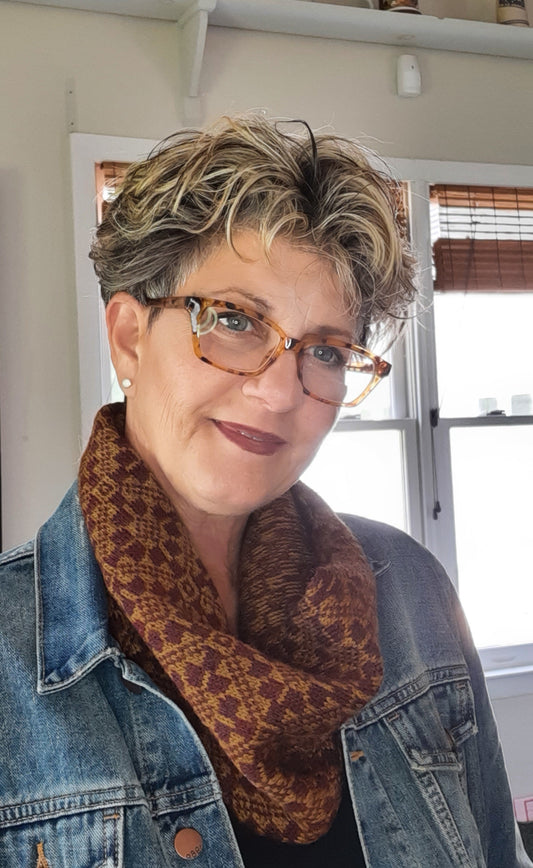 red and gold fair isle neck cowl