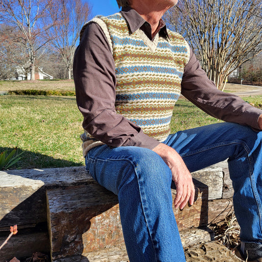 fair isle knit sweater vest man wearing