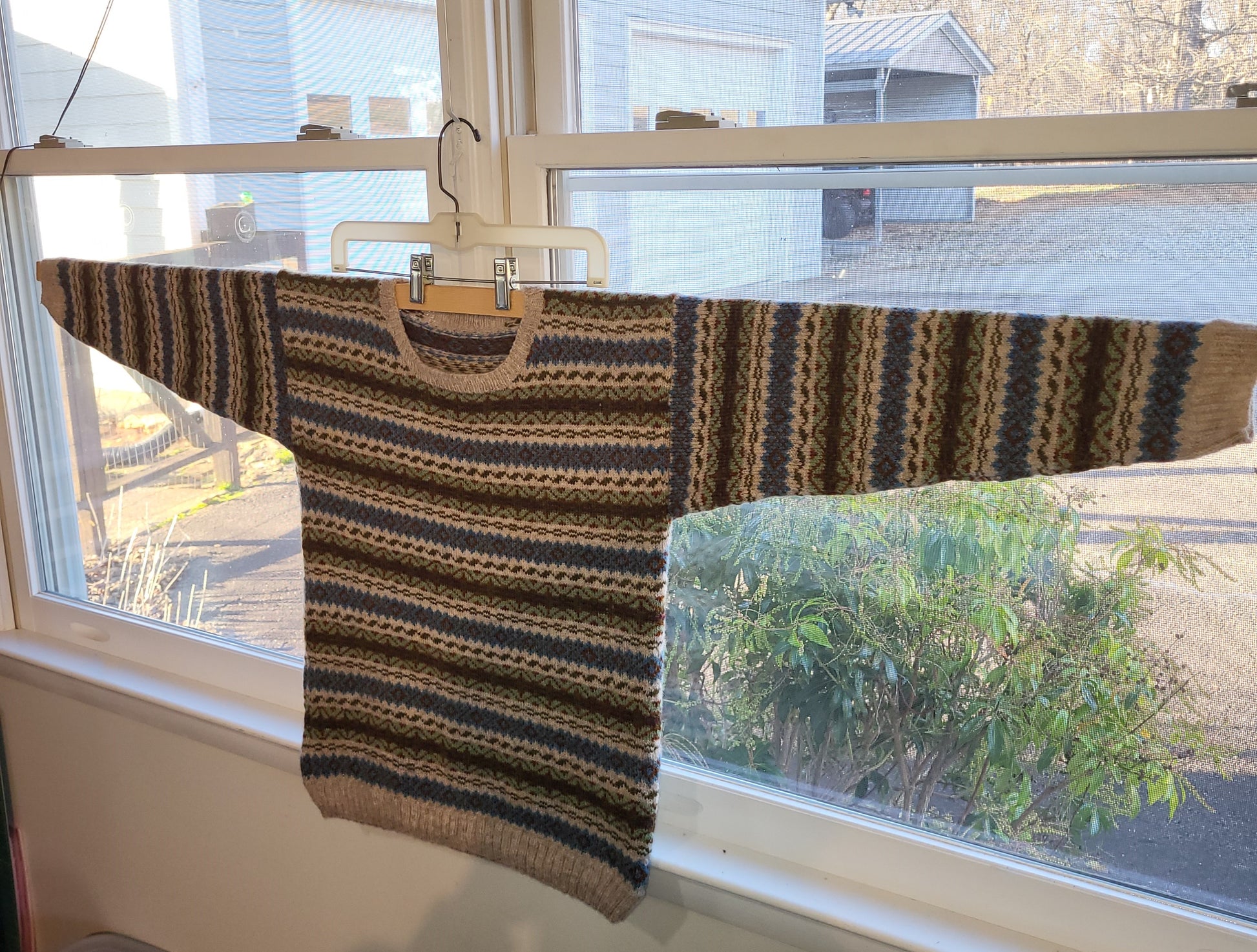 Fair isle sweater drying