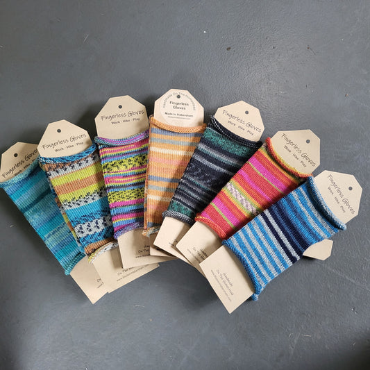 Colorful fingerless gloves for cold hands and raynauds