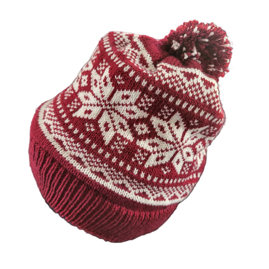 Nordic style snowflake motif beanie with pom pom